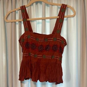 American Eagle Outfitters Rust Embroidered Tank Top